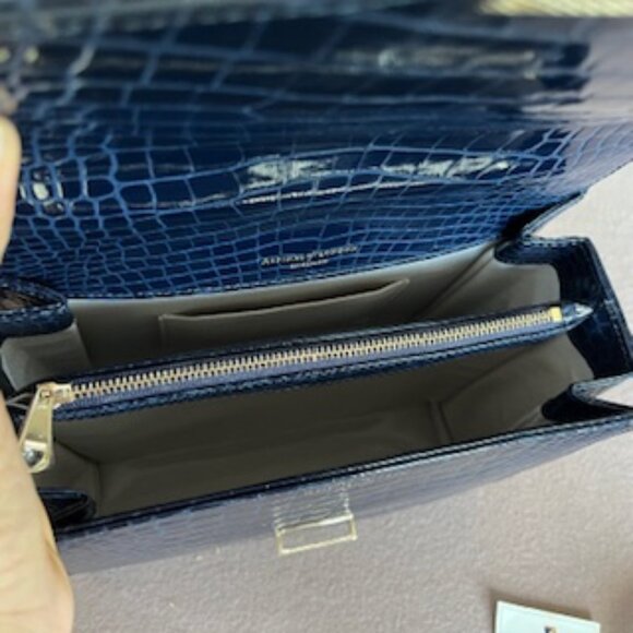 Aspinal of London Mayfair Midnight Blue Patent Croc Top Handle Handbag Purse Bag - Picture 7 of 9